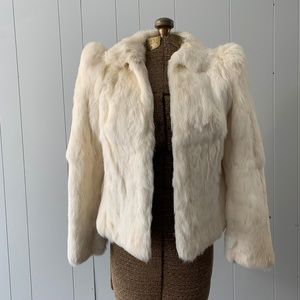 Vintage 80s Cropped Puff Sleeve Rabbit Fur Jacket